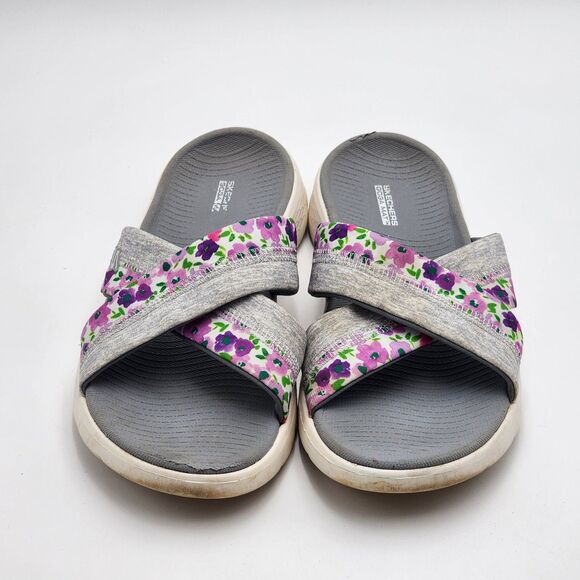 Skechers Go Walk Flex Gray Multi Blossom Slide Sandals Size 10 - Picture 2 of 12